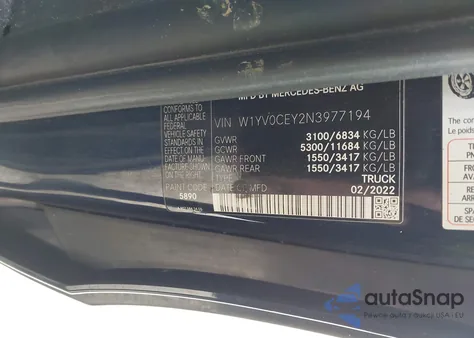 2022 Mercedes-Benz Metris из США, поврежденный, VIN W1YV0CEY2N3977194